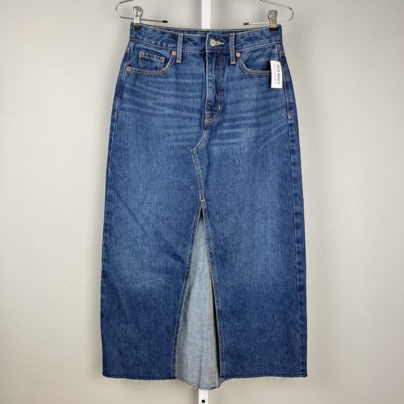 Old Navy Vivian High Rise Denim Maxi Skirt Womens Size 2 Split Front New NWT - Picture 1 of 7